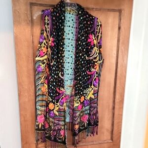 Colorful Embroidered Fringe Vest